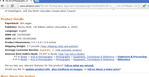screenshot of amazon.com's The Art of Photography book product details page